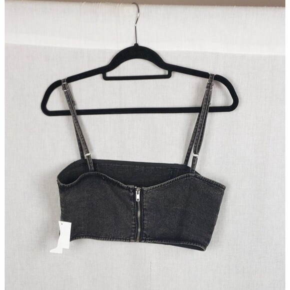 Baevely Crop Top Womens L Black Wash Denim Star Studded Patriotic Rock Biker - Picture 2 of 10